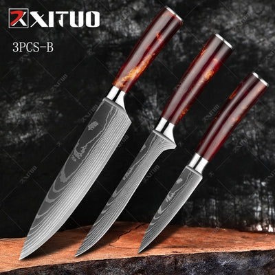 kitchen knives Set Laser Damascus pattern