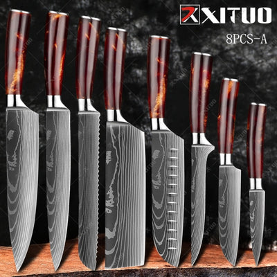 kitchen knives Set Laser Damascus pattern