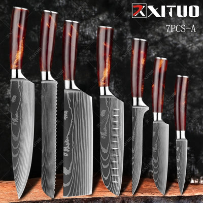 kitchen knives Set Laser Damascus pattern