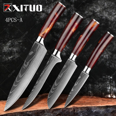 kitchen knives Set Laser Damascus pattern