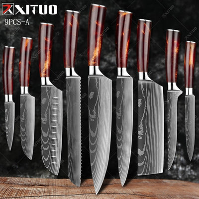 kitchen knives Set Laser Damascus pattern