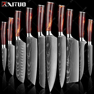 kitchen knives Set Laser Damascus pattern